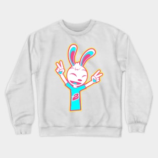 Happy Rabbit With Two Raised Peace Hand Signs Crewneck Sweatshirt